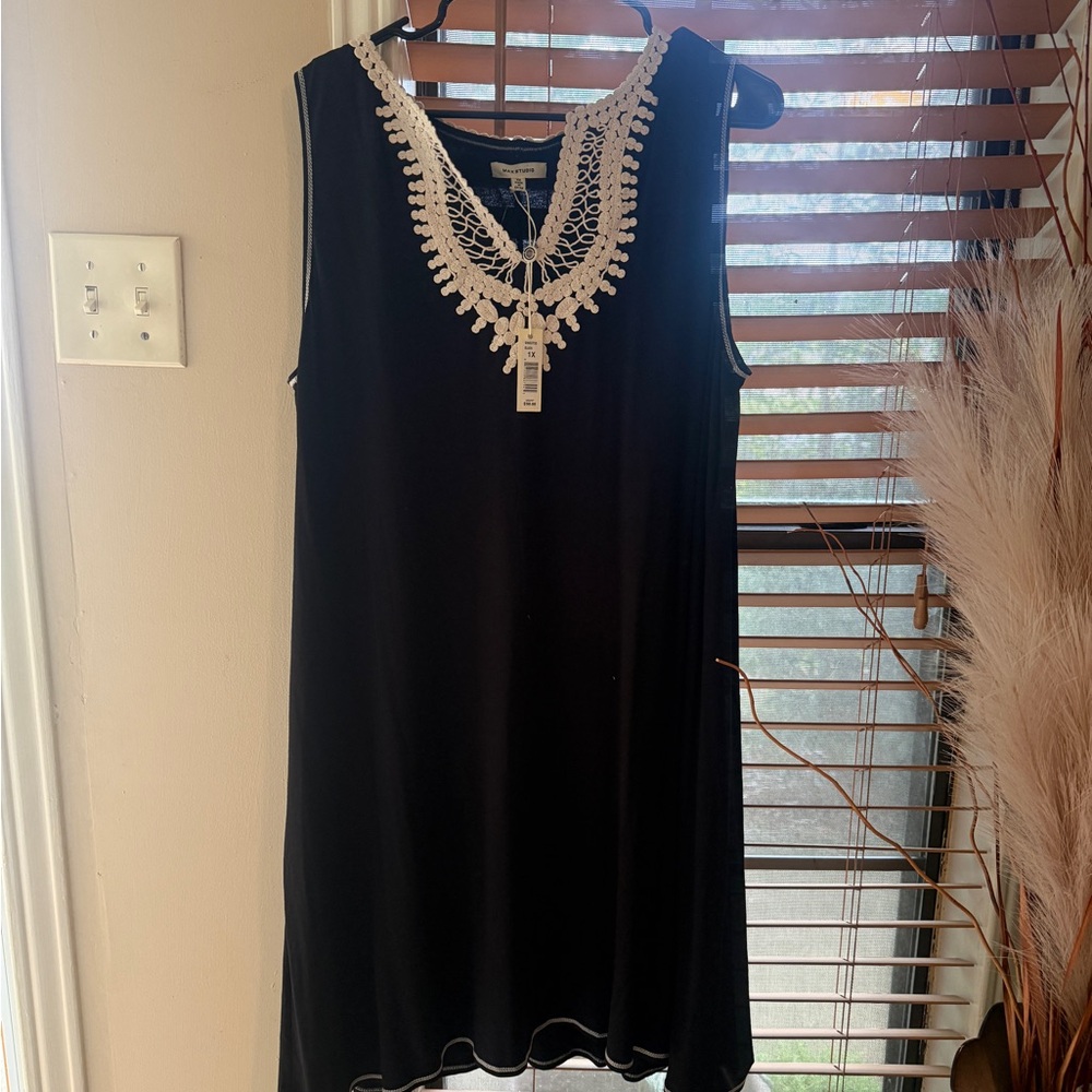 Max Studio Black Dress with Cream Lace Accent